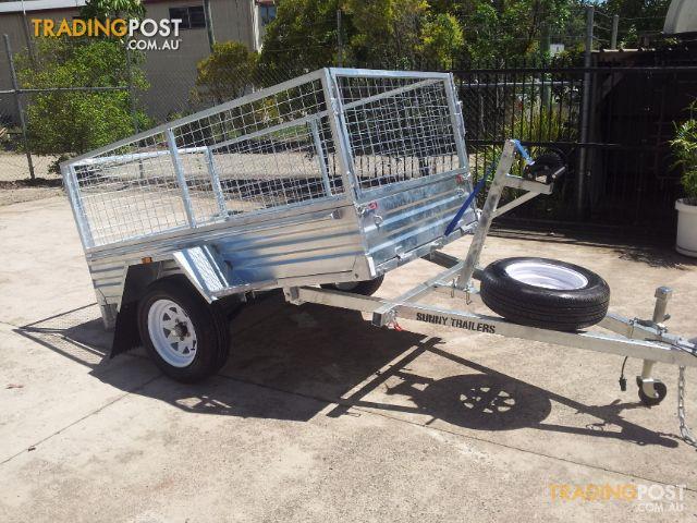 7x4 Tilt Trailer with Cage & Spare Hot Dipped Gal Tilt 7x4 Trailer with Cage