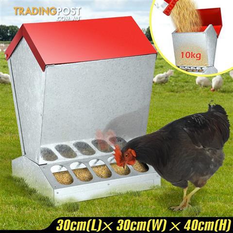 Chicken Feeder 10kg Capacity Galvanized Steel Poultry Auto Feeder