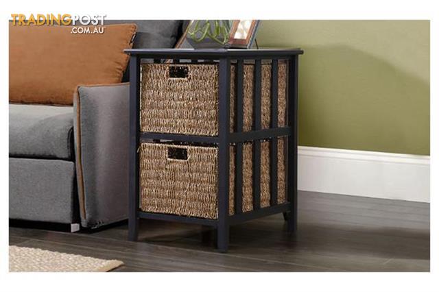 Bedside Storage Cabinet Wood Side Table With 2 Foldable Baskets