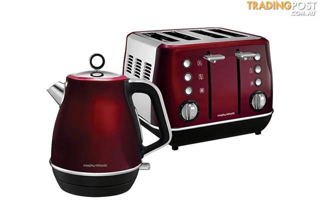 morphy richards red toaster and kettle set