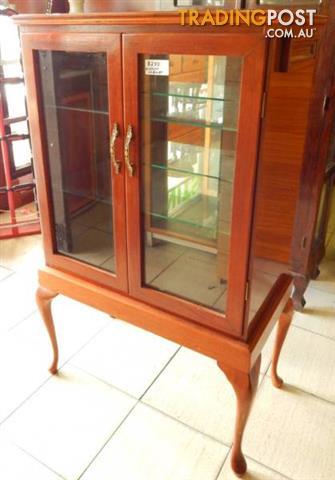 Wooden Display Cabinet Glass Front Queen Anne Style Legs Fab