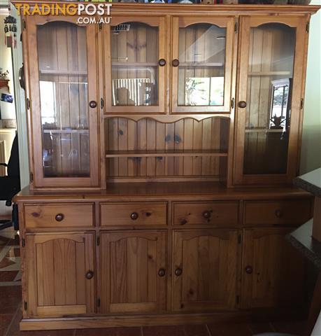 Sideboard Cabinet Buffet Hutch Dresser Pine Shelves With Plate