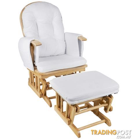 Baby Breast Feeding Rocking Sliding Glider Nursing Chair Ottoman Natural Wood