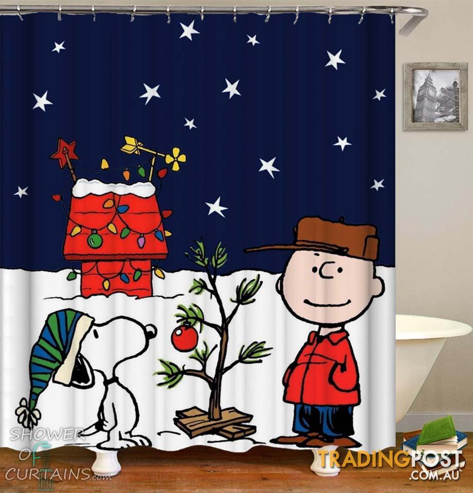 Christmas With Charlie Brown And Snoopy Shower Curtain Curtain 7427046233910 