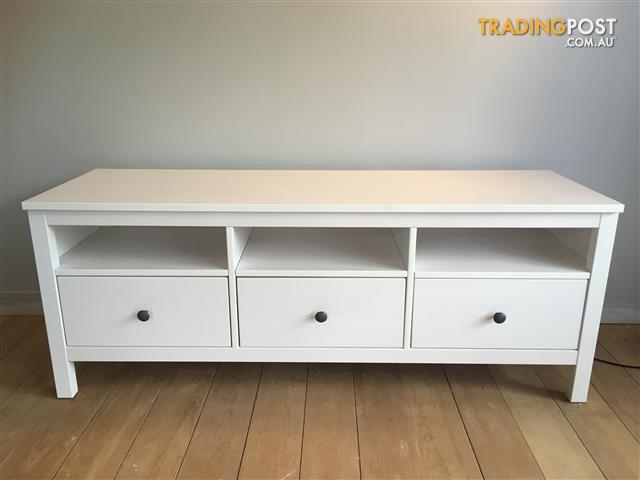 Ikea Hemnes Tv Unit White Satin Stain Solid Wood As New