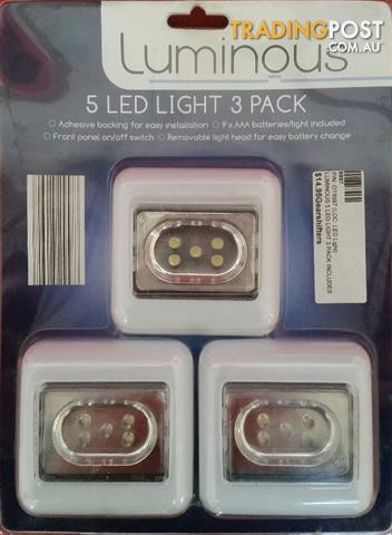 LUMINOUS LED LIGHT 5 LED'S PER LIGHT 3 PACK (WHITE)