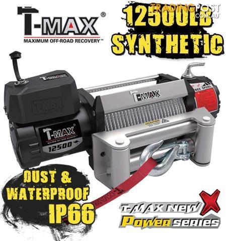 NEW TMAX 12500LB POWER SERIES 12V WINCH TMAHEW12500PR T-MAX ROPE WATER PROOF